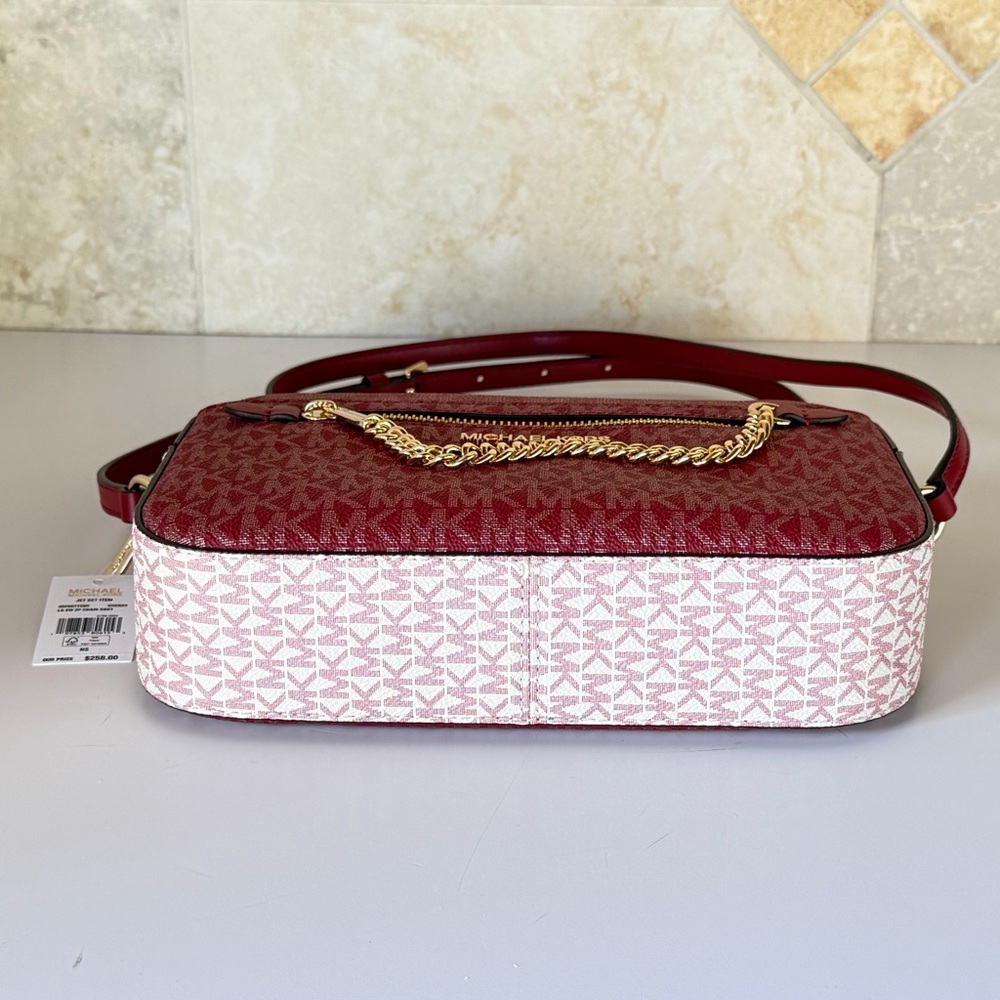 Michael Kors Jet Set Item Chain Zip Crossbody Bag Color-Block MK Cherry Multi - Picture 7 of 14